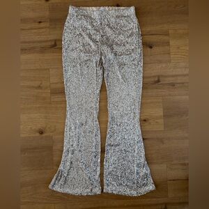 Sequin silver glittery flare pants